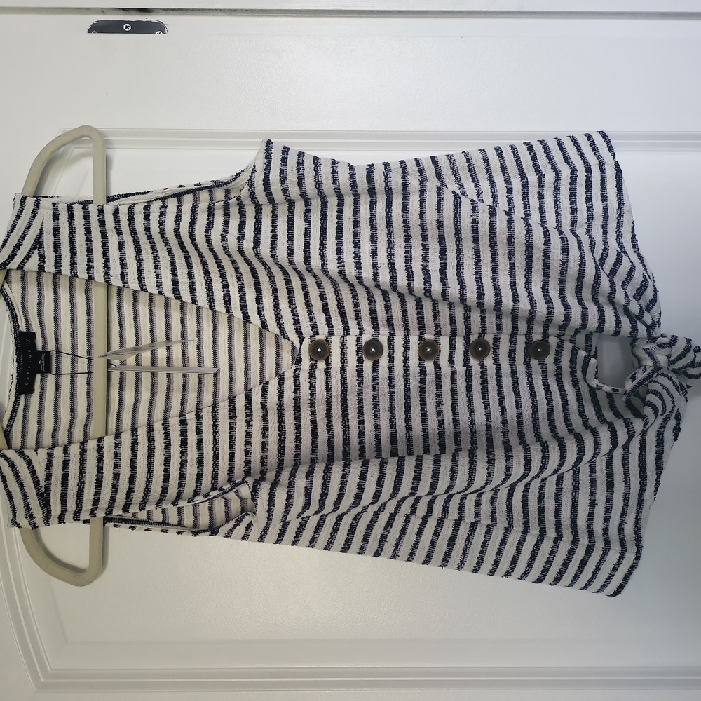 SANCTUARY Button Down Tie Waist Tank Top Navy stripe
